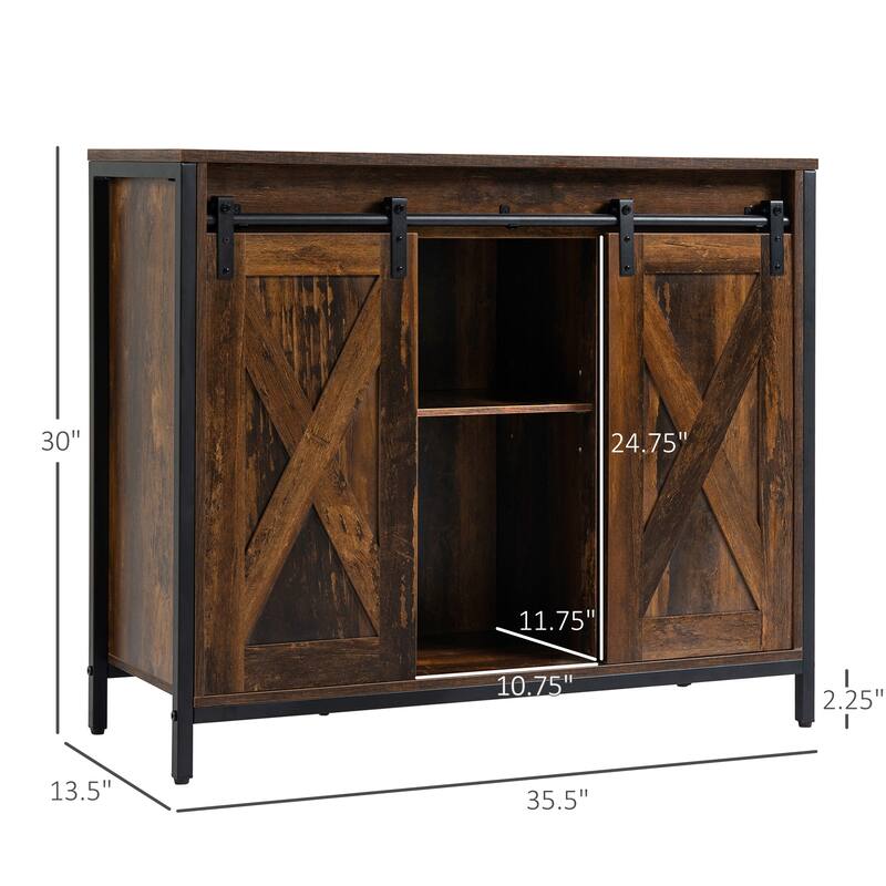 Rustic Kitchen Cabinet with Sliding Barn Doors and Adjustable Shelves, Coffee Bar Cabinet for Dining Room or Living Room