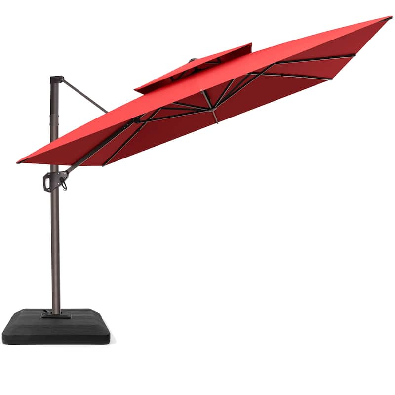 Outdoor Patio 10FT Square Cantilever Umbrella with 4-Piece Fillable Weighted Base