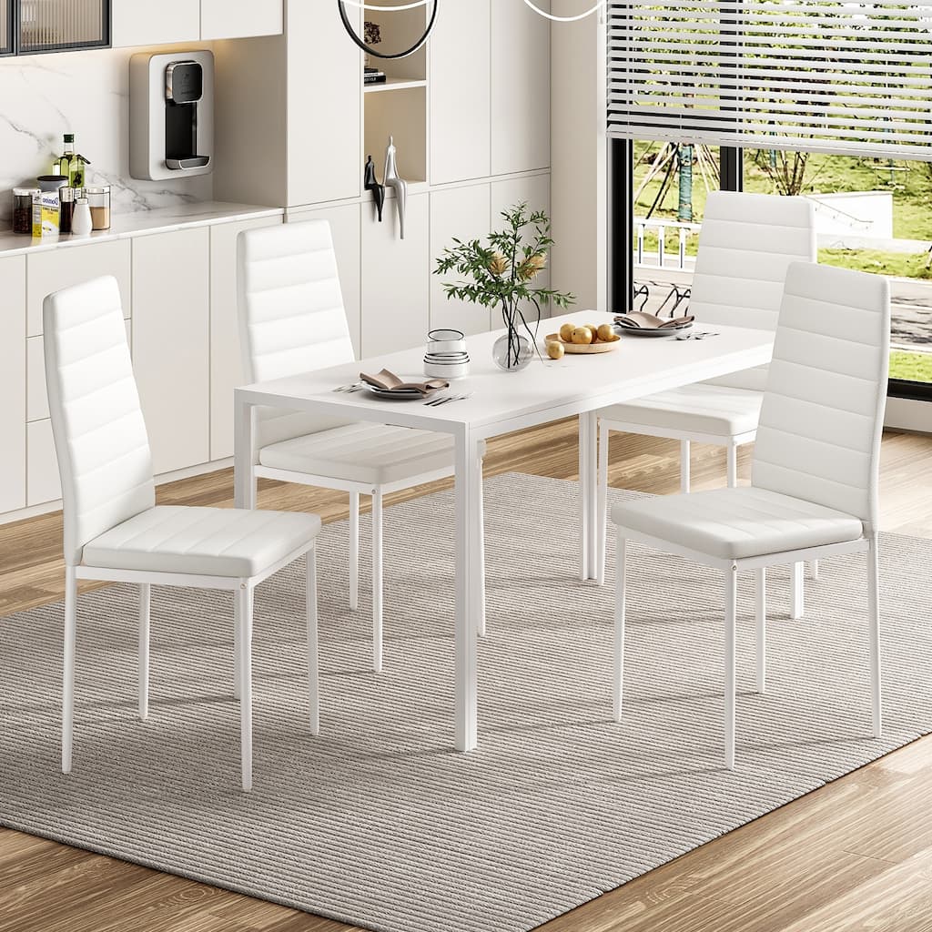 Upholstered Dining Chair Set of 4 Kitchen Chair Accent Chair High Back Reception Chair with Metal Legs