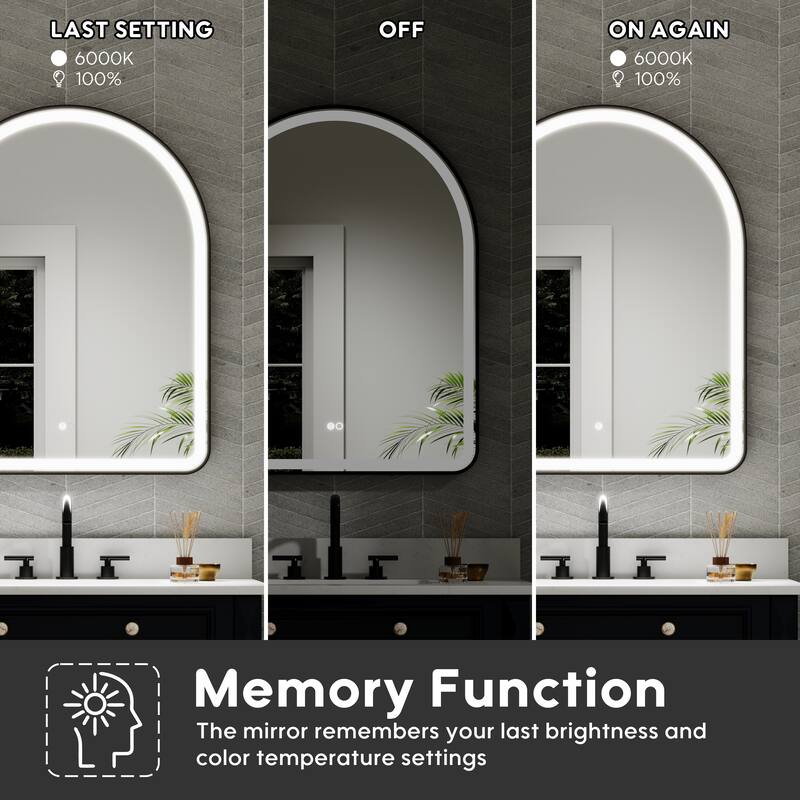 24/28''W X 36''H Wall Mounted Bathroom Framed LED Mirror With Memory Function,Anti-fog,Dimmable