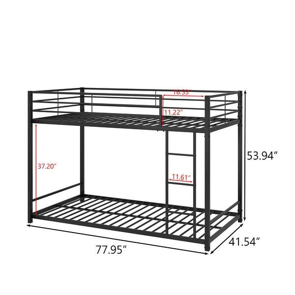 Twin over Twin Metal Bunk Bed with Upper-level Guardrail & Stepped Tube, Heavy Duty Space-Saving Design, Easy Assembly, Black