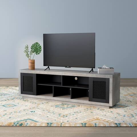 DH BASIC Urban Cement & Black 71" Wide Open Shelf TV Stand by Denhour
