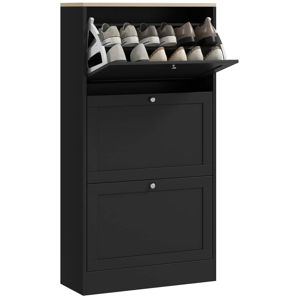 Narrow Shoe Storage Cabinet for Entryway with 3 Flip Drawers and Adjustable Shelves, Shoe Rack Organizer for 18 Pairs of Shoes