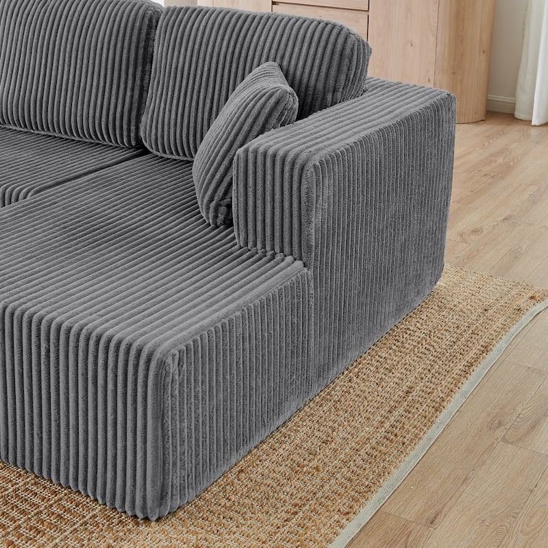 132.48" U-shaped Modular Square Armrests Sectional Sofa with 2 Pillows