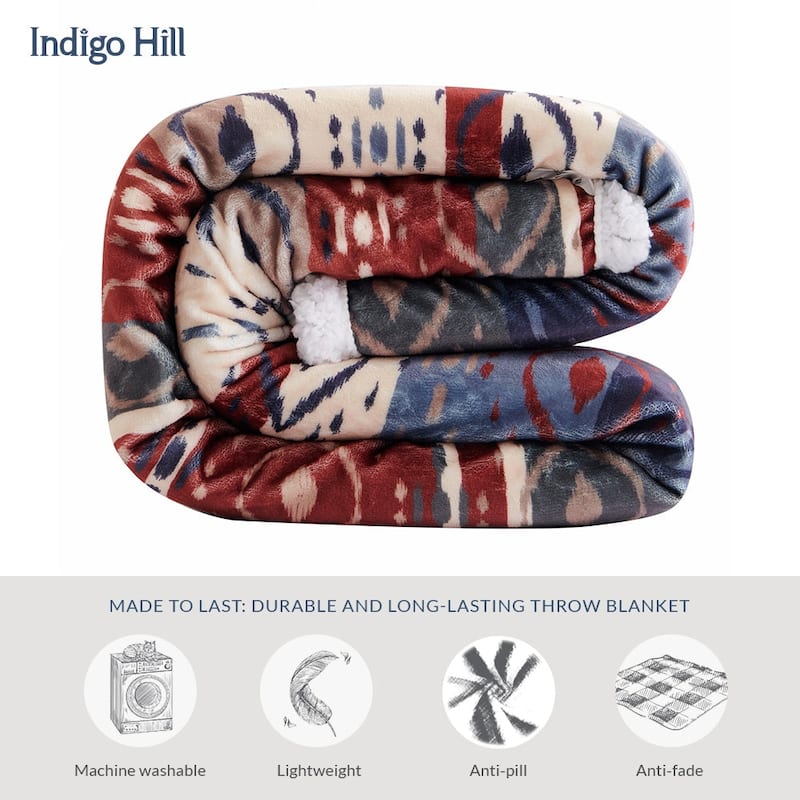 Indigo Hill by HiEnd Accents Campfire Sherpa Fleece Throw, 1PC or 3PC
