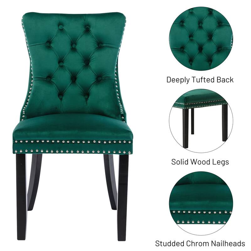 Set of 2 Modern Glam Velvet Dining Chairs - Armless TuftedAccent Side Chairs with Nailhead Trim & Ring Handle