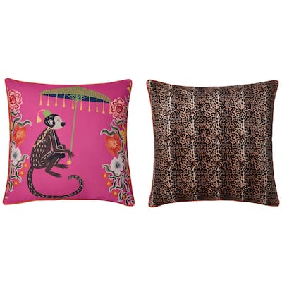 Dann Foley Double Sided Pillow - Monkey Print and Cheetah Velvet - Left