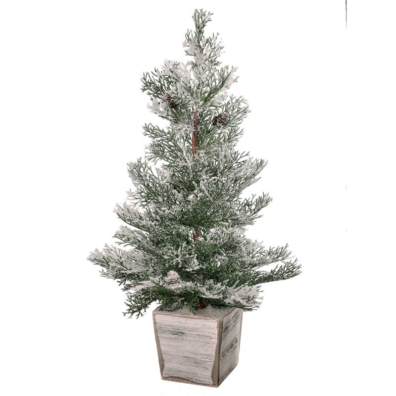 26" Frosted Natural Touch Cedar Tree In Mdf Wood Planter