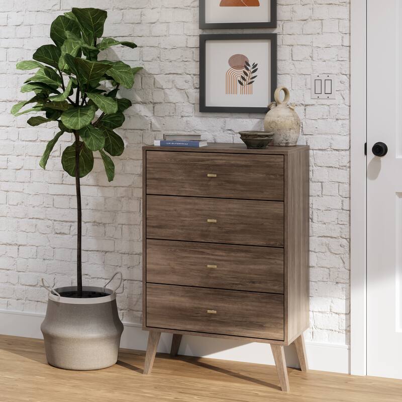 Prepac Milo Mid-Century Modern 4 Drawer Chest of Drawers, Contemporary Bedroom Furniture, Small Dresser for Bedroom