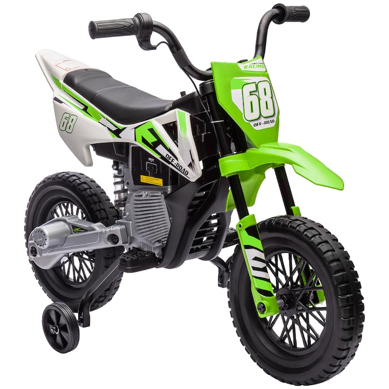 Kids Dirt Bike 12V Electric Motorcycle with Training Wheels, Ride on Car Green Battery Powered Electric Car