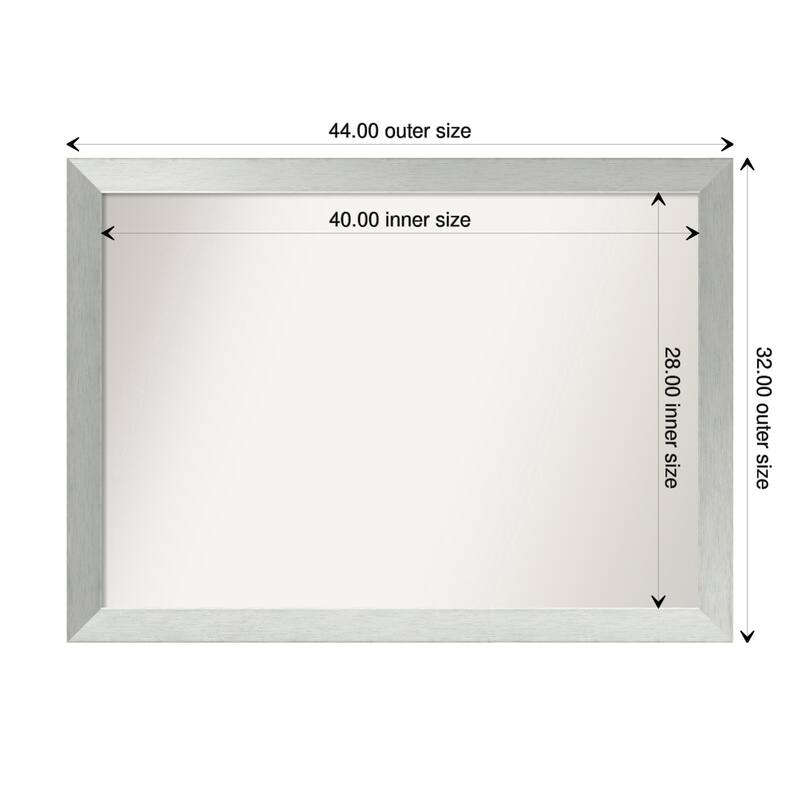 Brushed Sterling Silver Framed Non-Beveled Custom Wall Mirror, Bathroom Vanity Mirror - Outer Size: 44 x 32