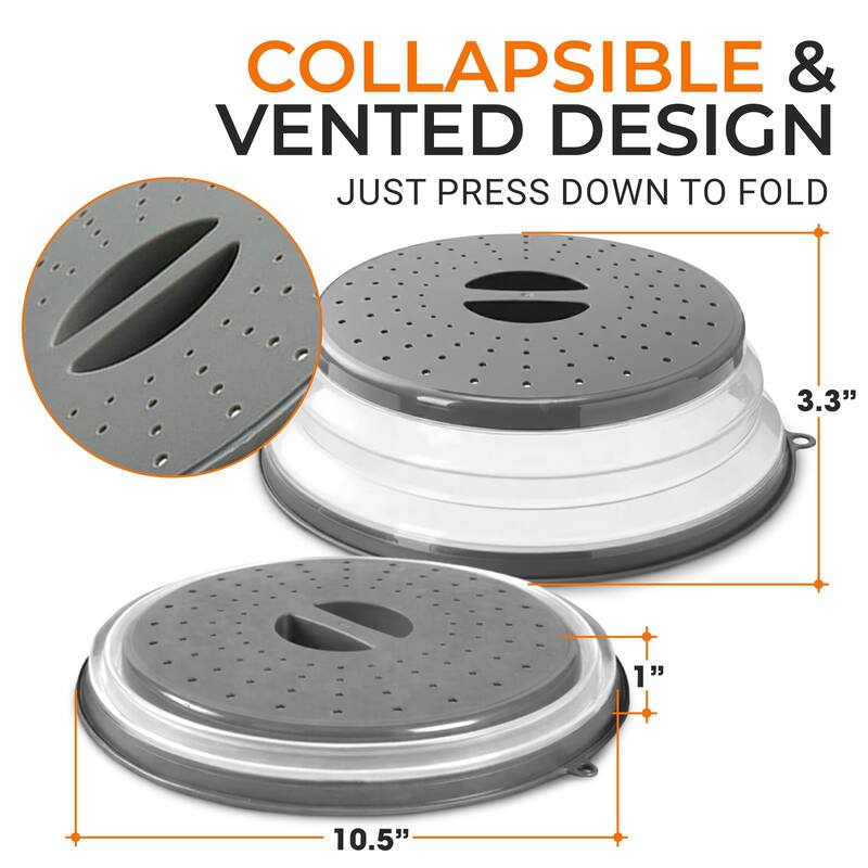 Cheer Collection Collapsible Microwave Splatter Cover 10.5 Inch Vented Food Lid Gray