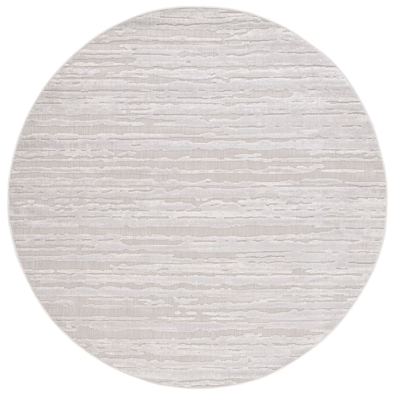 SAFAVIEH Cabana Kubra Indoor/ Outdoor Modern Rug - 6'7" Round - Grey/Ivory
