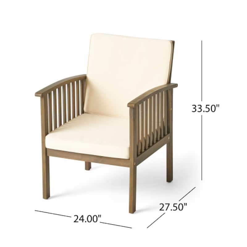 Roomfitters 3-Piece Acacia Wood Patio Set, 2 Modern Club Chairs & Foldable End Table, Cushions