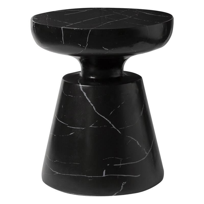 Isle Modern Round Side Table in Fiberstone for Indoor and Patio Outdoor End Table with Pedestal Base - Marbled Black
