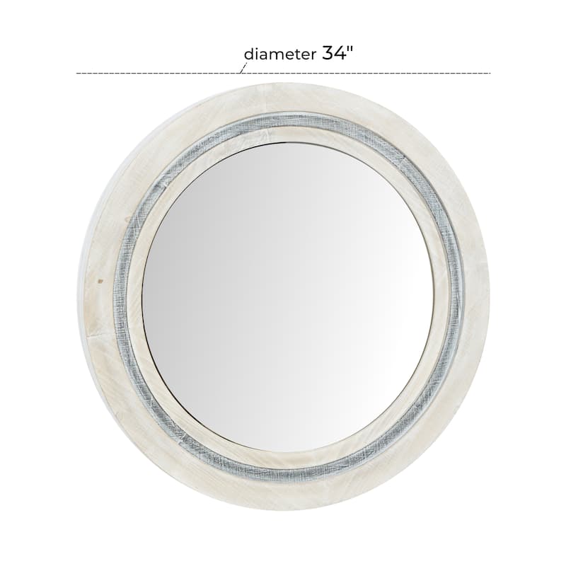 Wooden Handmade Wall Mirror with Distressing - White - Roche River Decor - 3"W x 34"L x 34"H
