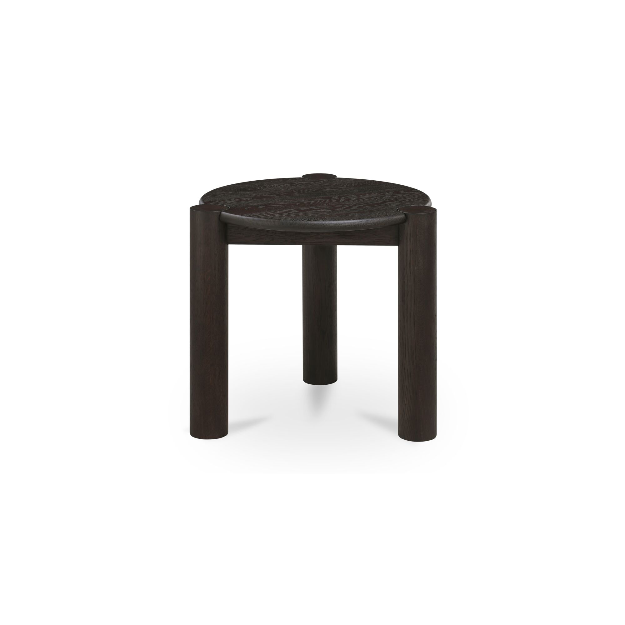NADAAL STUDIOS Aven Side Table, Round Solid Oak, Wire-Brushed Finish, Dark Brown