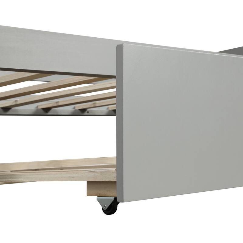 Twin Size Gray Daybed with Trundle Frame Set, No Box Spring Needed