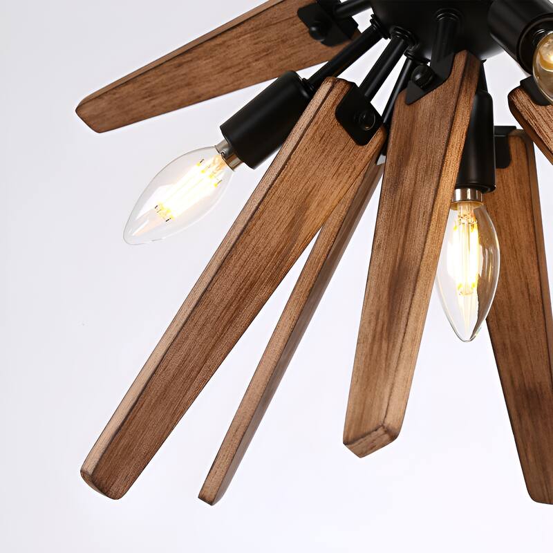 4-Light Wood Sputnik Lamp Retro Natural Wood Finish Flush Mount
