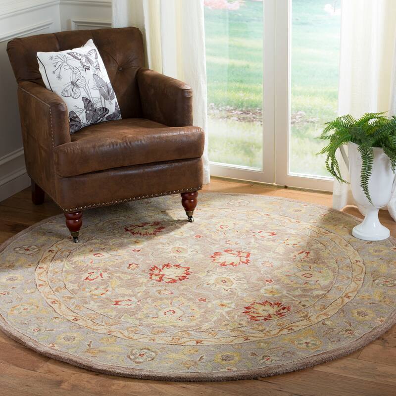 SAFAVIEH Anatolia Karanfila Traditional Oriental Hand-spun Wool Rug - 4' Round - Tan/Ivory