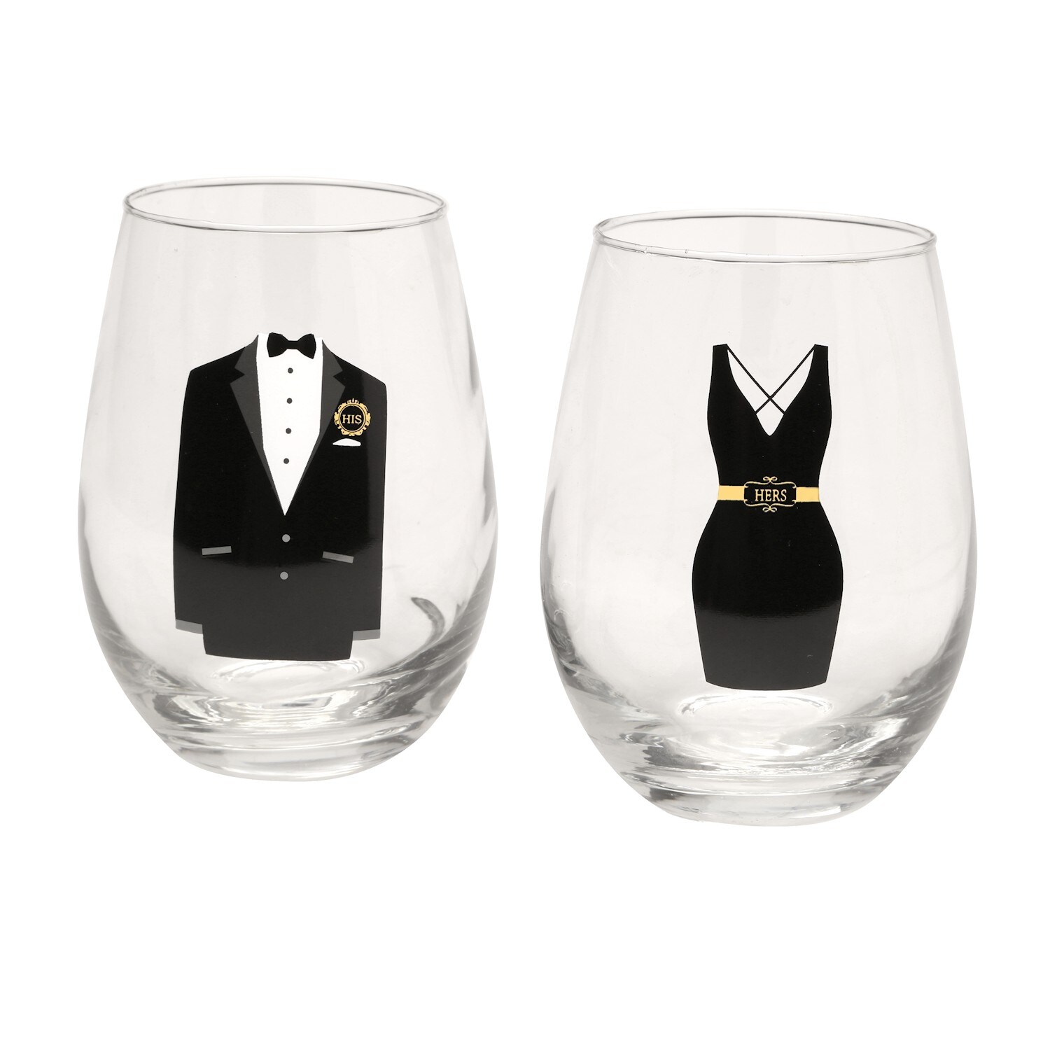 Shop Circleware His Hers Stemless Wine Glasses Tuxedo Dress Design 18 5 Ounce Barware Set Of 2 For Bride And Groom Overstock 21905015