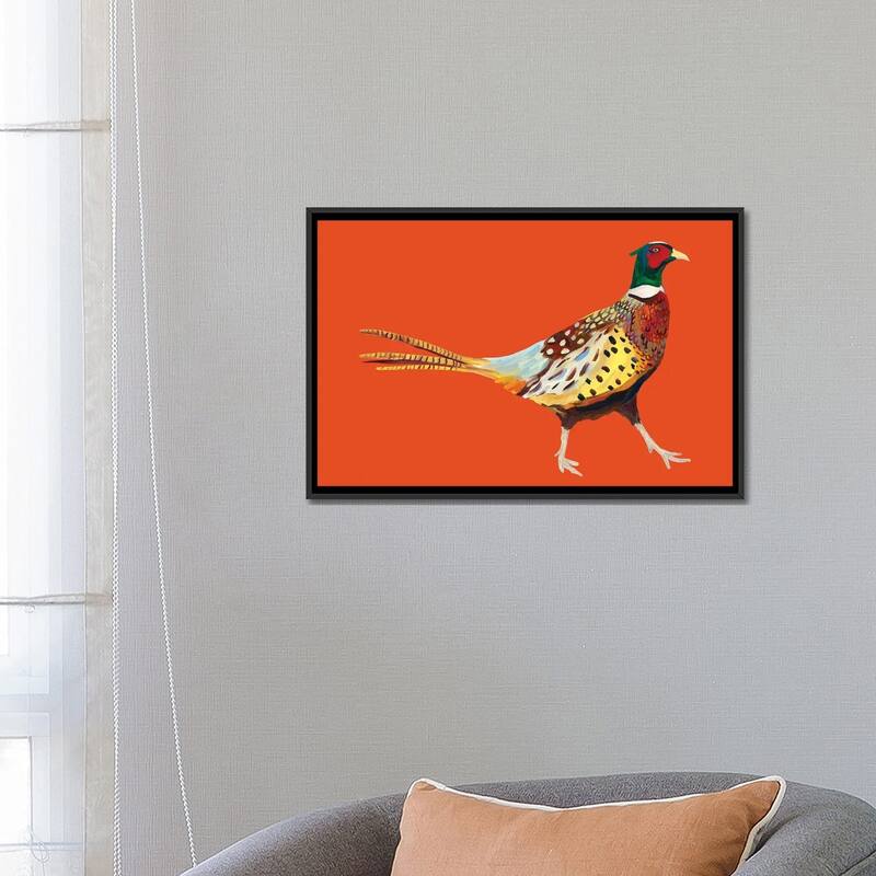 iCanvas "Pheasant on Orange" by Alice Straker Framed Canvas Print