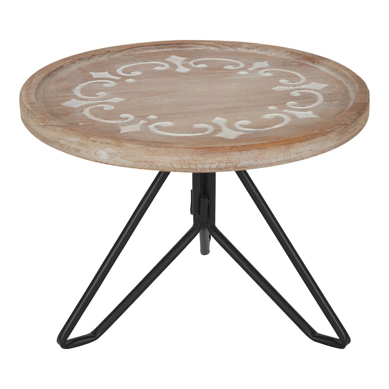 Kate and Laurel Sherald Round Wood Tray with Metal Stand - 11" Diameter