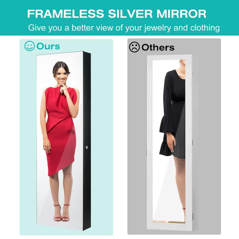 Gymax Mirror Jewelry Cabinet 96 LED Lights Wall Door Mounted Armoire - See Details