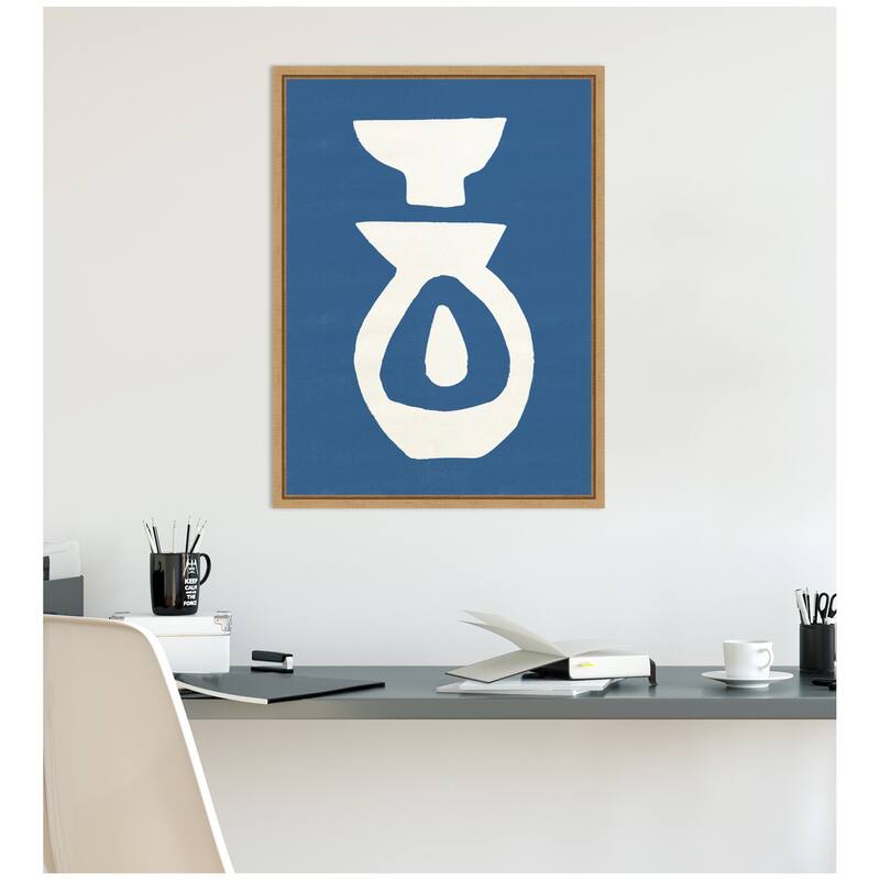 Kate and Laurel Sylvie Ceramic Blue Beige 1 Framed Canvas by Rocket Jack