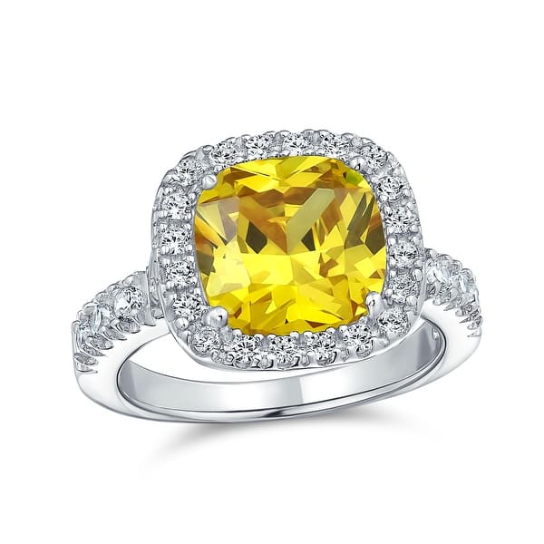6ct Canary Yellow Cushion Cut Cz Engagement Ring Sterling Silver Overstock 17986818