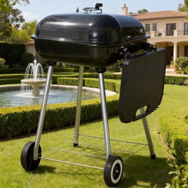 Anmytek 22 Inch Charcoal Barbecue Grill with Wheels - Black