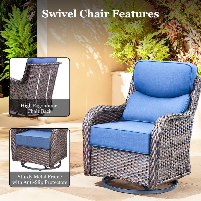 Pocassy 8/9PCS Patio Sofa Swivel Chair with 30" Fire Pit Tab;e