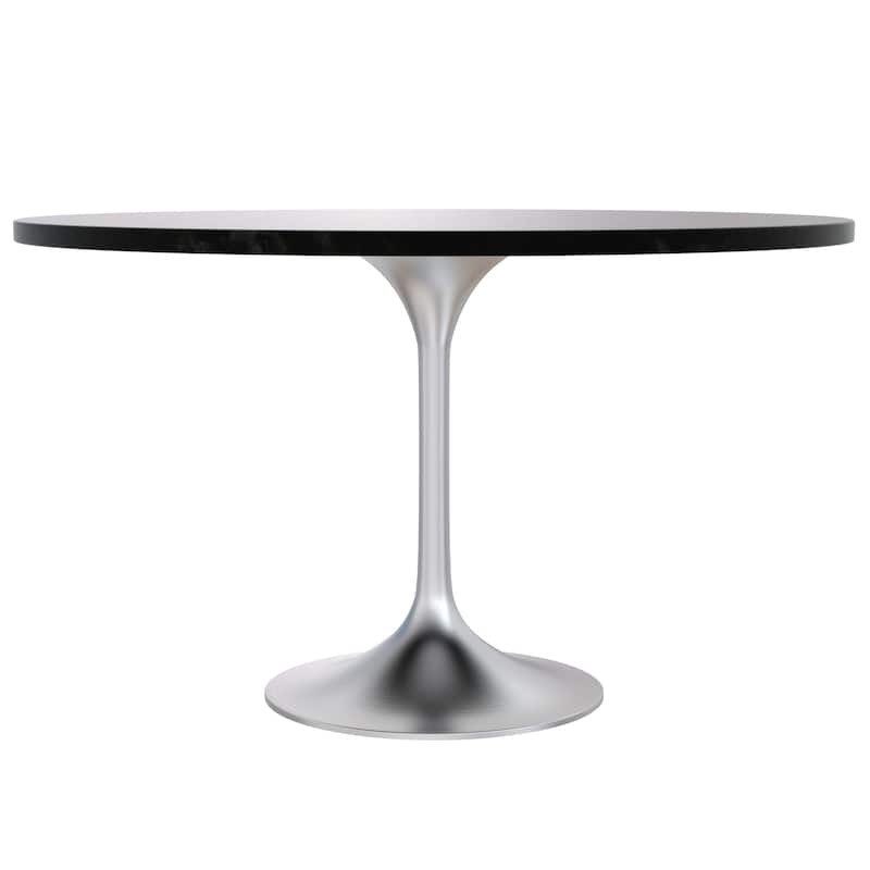 LeisureMod Verve 48" Round Dining Table with MDF Wood TableTop and Brushed Chrome Base for Kitchen & Dining Room