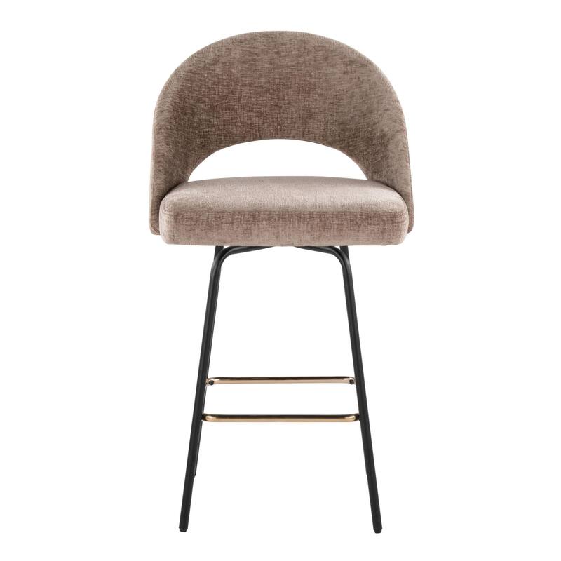 Porch & Den Vika Upholstered 26" Counter Stool with Metal Legs & Square Footrest (Set of 2)