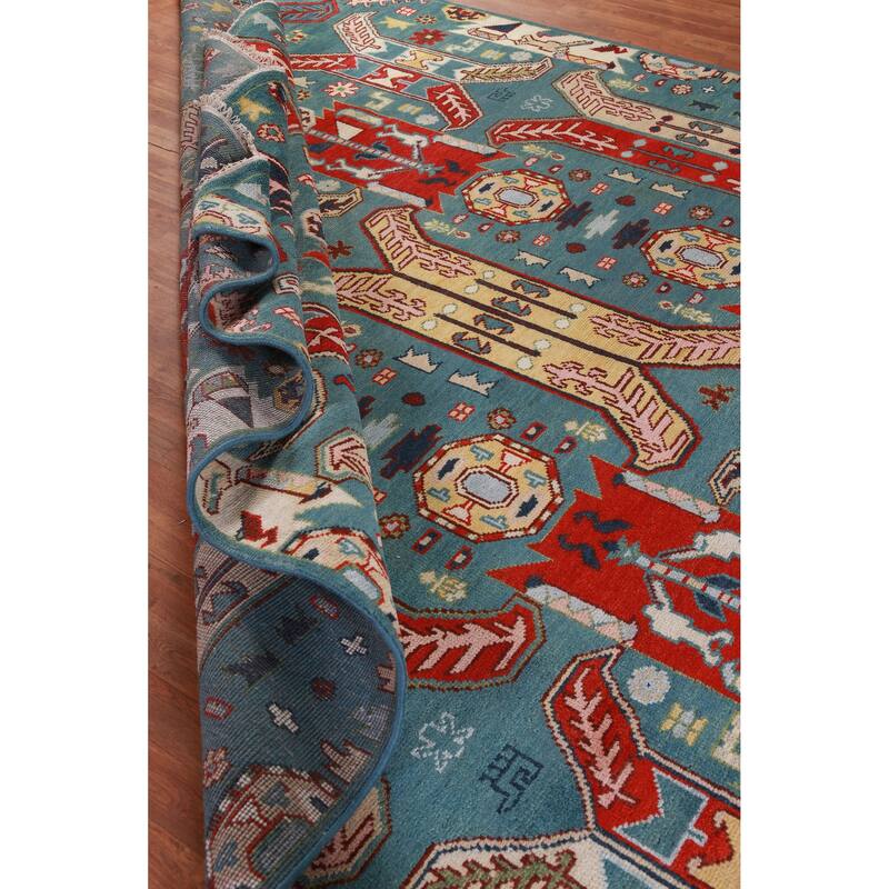 Hand Knotted Oriental 100% Wool Carpet Traditional All-Over Navy Blue & Blues Kazak Area Rug - 12' 1'' X 9' 1''