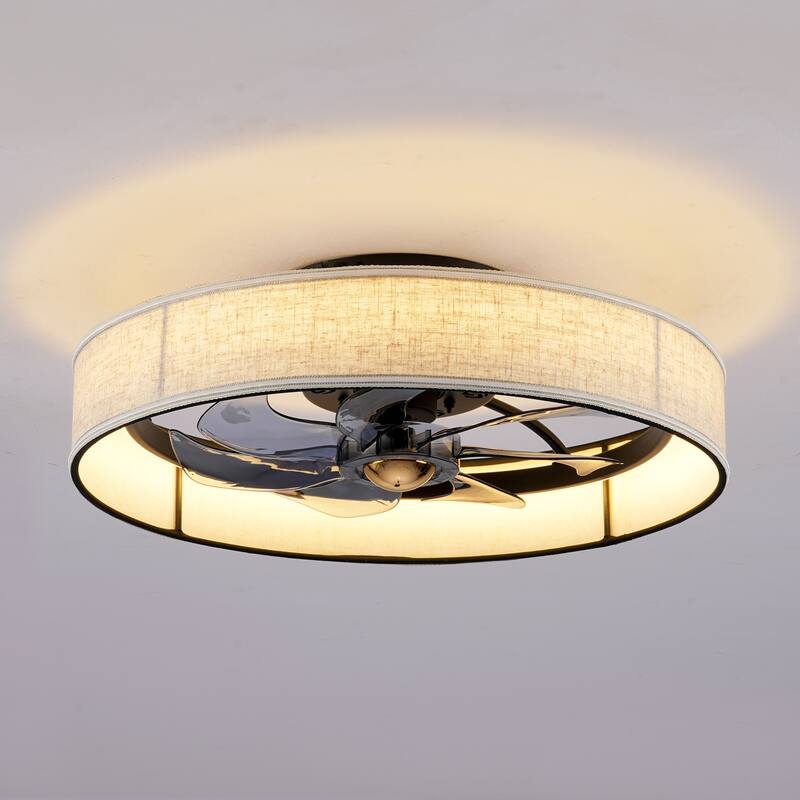 20" Fabric Farmhouse 7 PCS Blades Ceiling fan With Remote Control, Quiet DC Motor Ceiling Fan--NOT INCLUDED BULBS