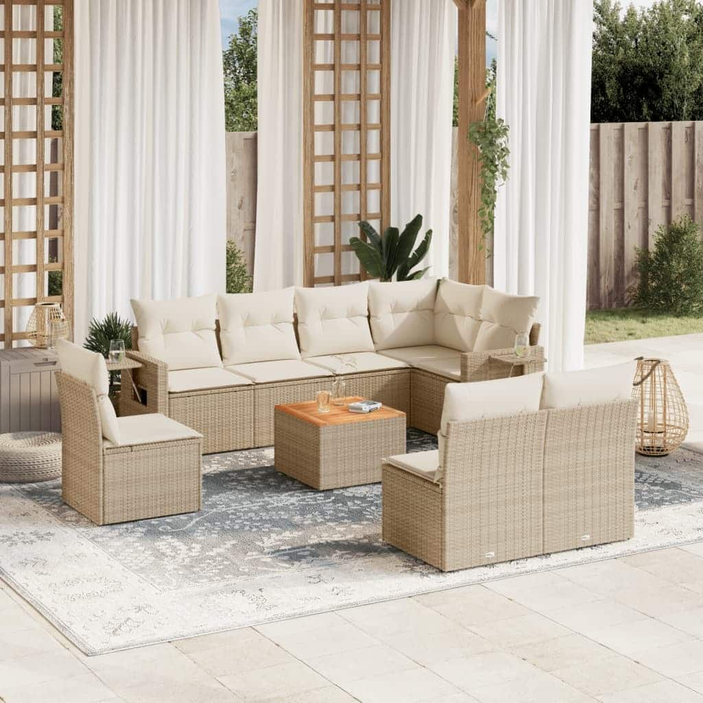 vidaXL Garden Sofa Set 9 Piece with Cushions Outdoor Sofa Set Poly Rattan