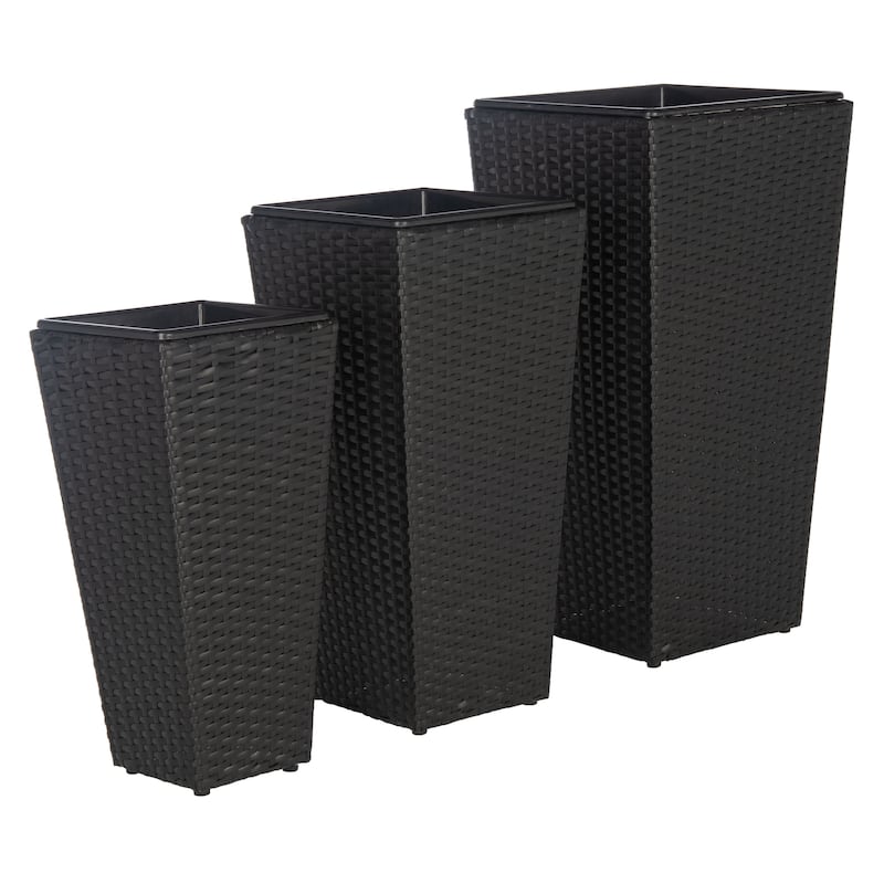 SAFAVIEH Outdoor Kamila Black Rattan 3-Piece Flower Pot Set - 14Wx28Dx14H