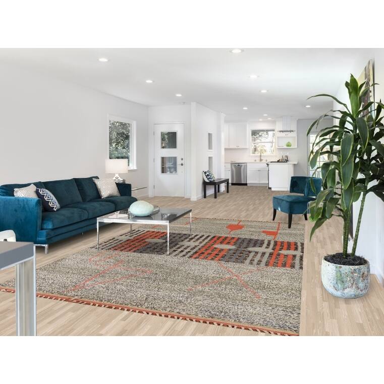 Geometric Plush Moroccan Oriental Area Rug Hand-Knotted Wool Carpet - 7'0" x 10'9"