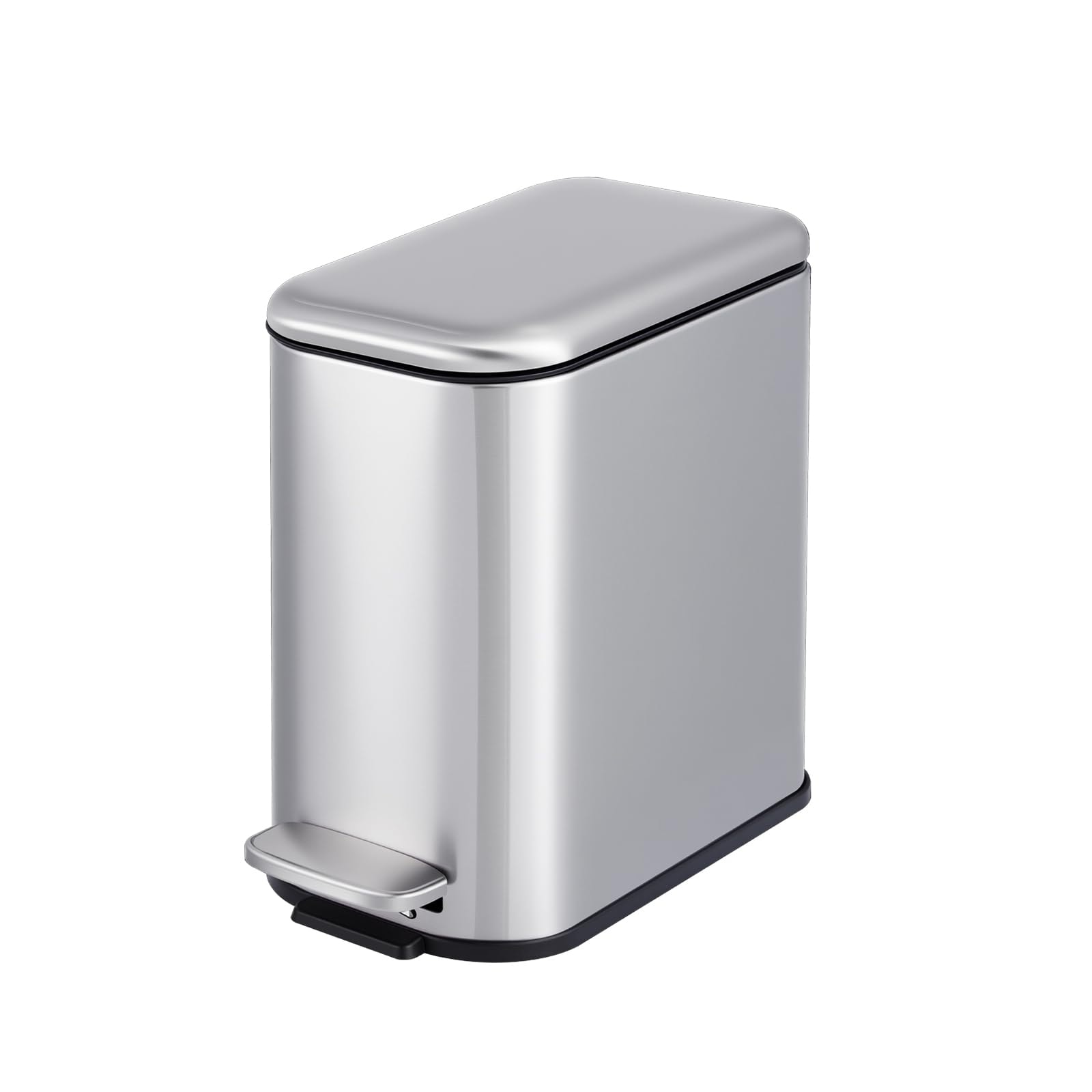 1.3 Gal Slim Stainless Steel Trash Can, Soft-Close Step Bin, Odor-Seal Lid, Removable Bucket for Bath/Office