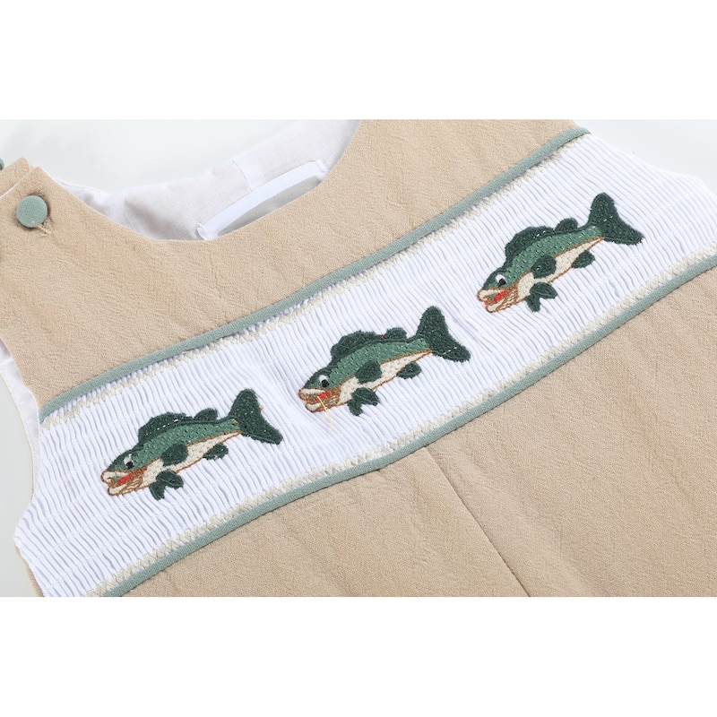 Oyster Brown Big Mouth Bass Smocked Overalls
