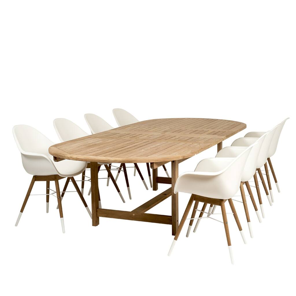 9-Piece Brown and White Charlotte Extendable Rectangular Patio Dining Set 118"