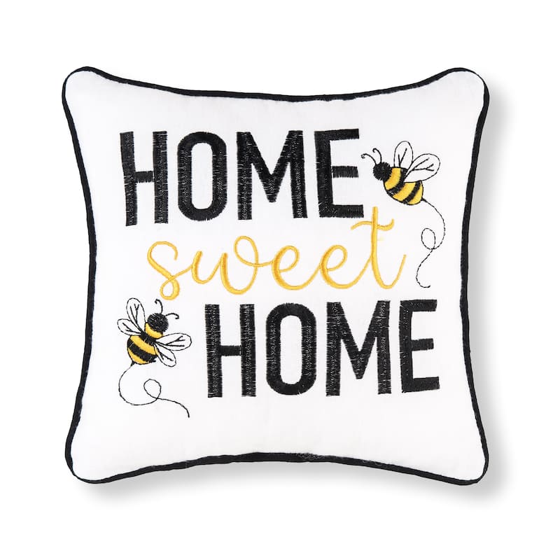 10" x 10" Home Sweet Home Bee Embroidered Throw Pillow