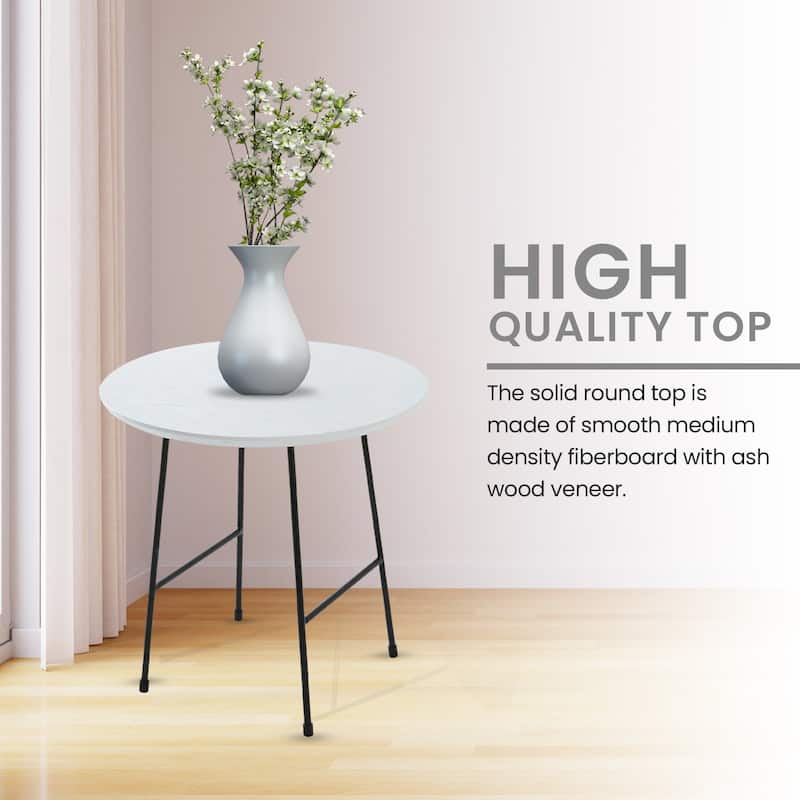 Rossmore Round Side Table MDF Wood Tabletop and Stainless Steel Frame Accent End Tables