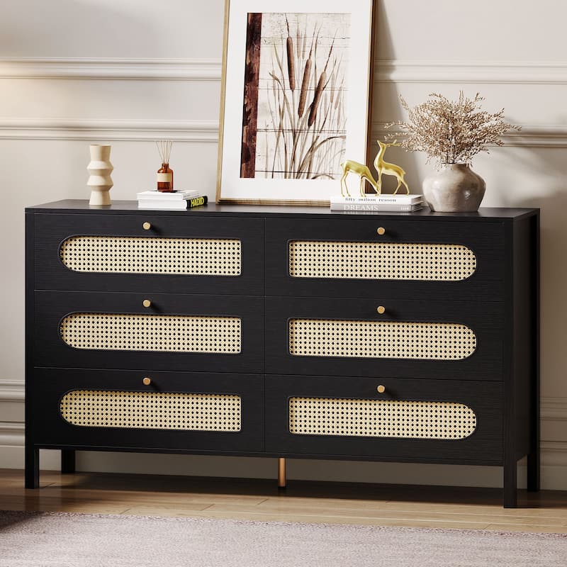 Moasis 4-6-Drawer Dresser Chest Drawer Storage Cabinet Rattan Wood Closet