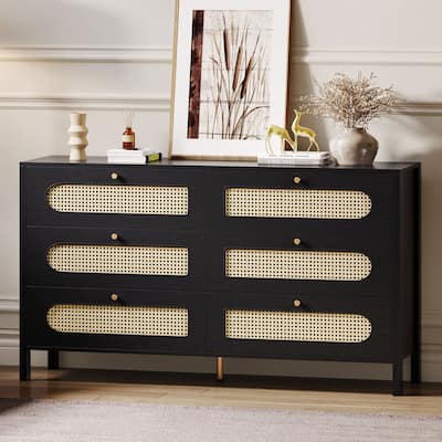 Moasis 4-6-Drawer Dresser Chest Drawer Storage Cabinet Rattan Wood Closet