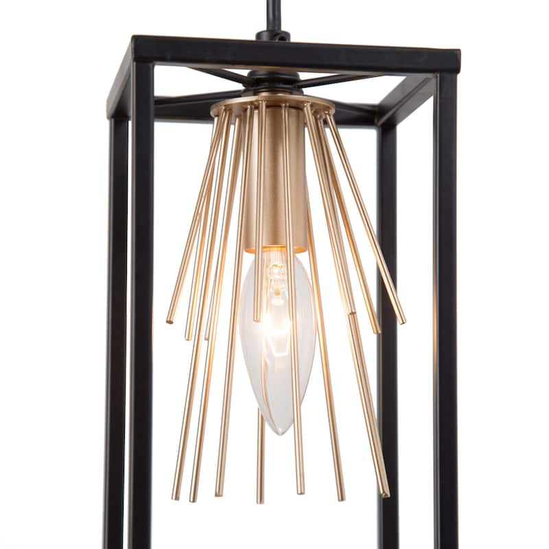Modern Farmhouse Starburst Mini Pendant Black Gold Single Cage Kitchen Island Lighting - L 5'' * W 5'' * H 8.5''