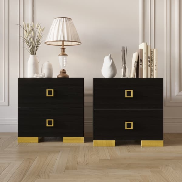 CraftPorch Modern Gold Legs Storage 2Drawer Nightstand (Set of 2) On