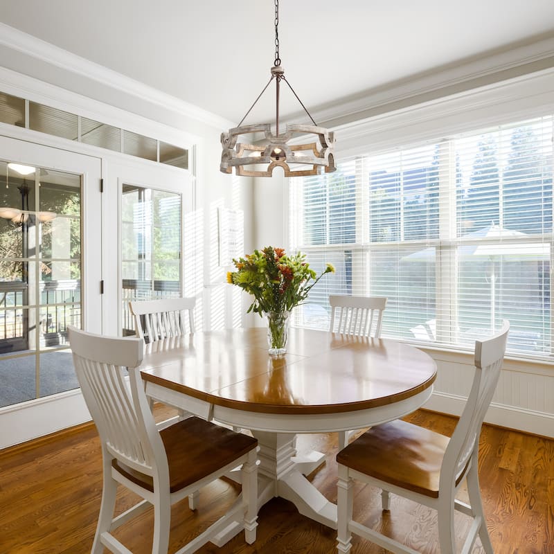 Farmhouse 3-Light Wood Drum Chandelier for Dining Room Bedroom