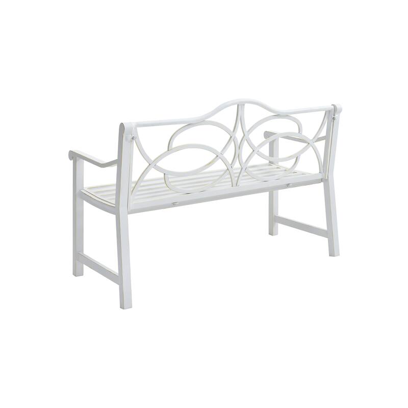 Exquisite Patio Bench Outdoor Bench with Metal Legs for Backyard, White Entryway Footrest Bench with Armrests and Backrest